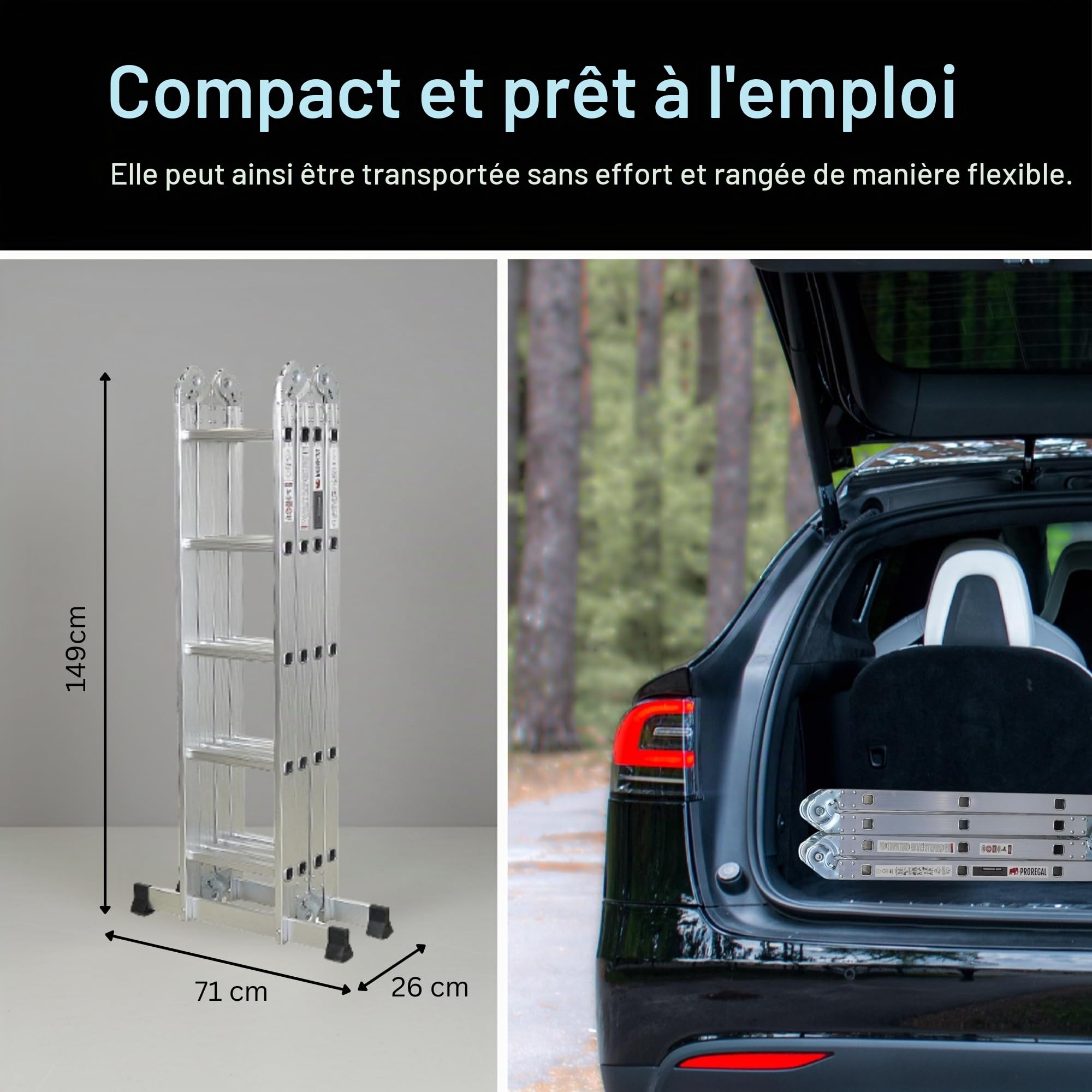PROREGAL Échelle multifonctionnelle à barreaux MULTISTEP, 4 Parties en Aluminium, 4x5 barreaux, Hauteur maximale 5,7 m, Charge maximale 150 kg, échafaudage, échelle Double, échelle Simple