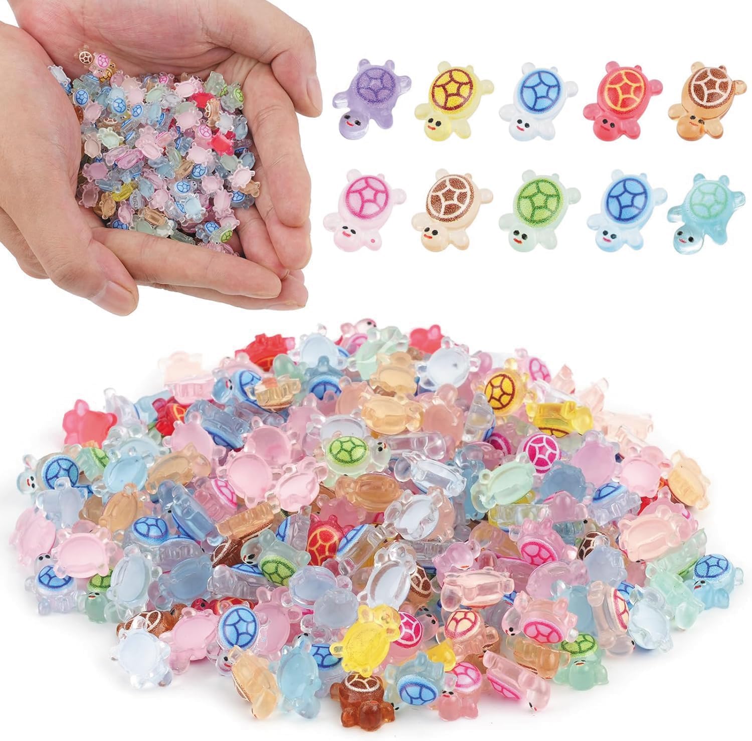240pcs Luminous Mini Resin Turtles, Glow in the Dark Tiny Sea Turtle Animals Bulk to Hide Miniature Figures Small Plastic Ocean Animal for Fairy Garden Micro Landscaping Dollhouse Home Decor Crafts