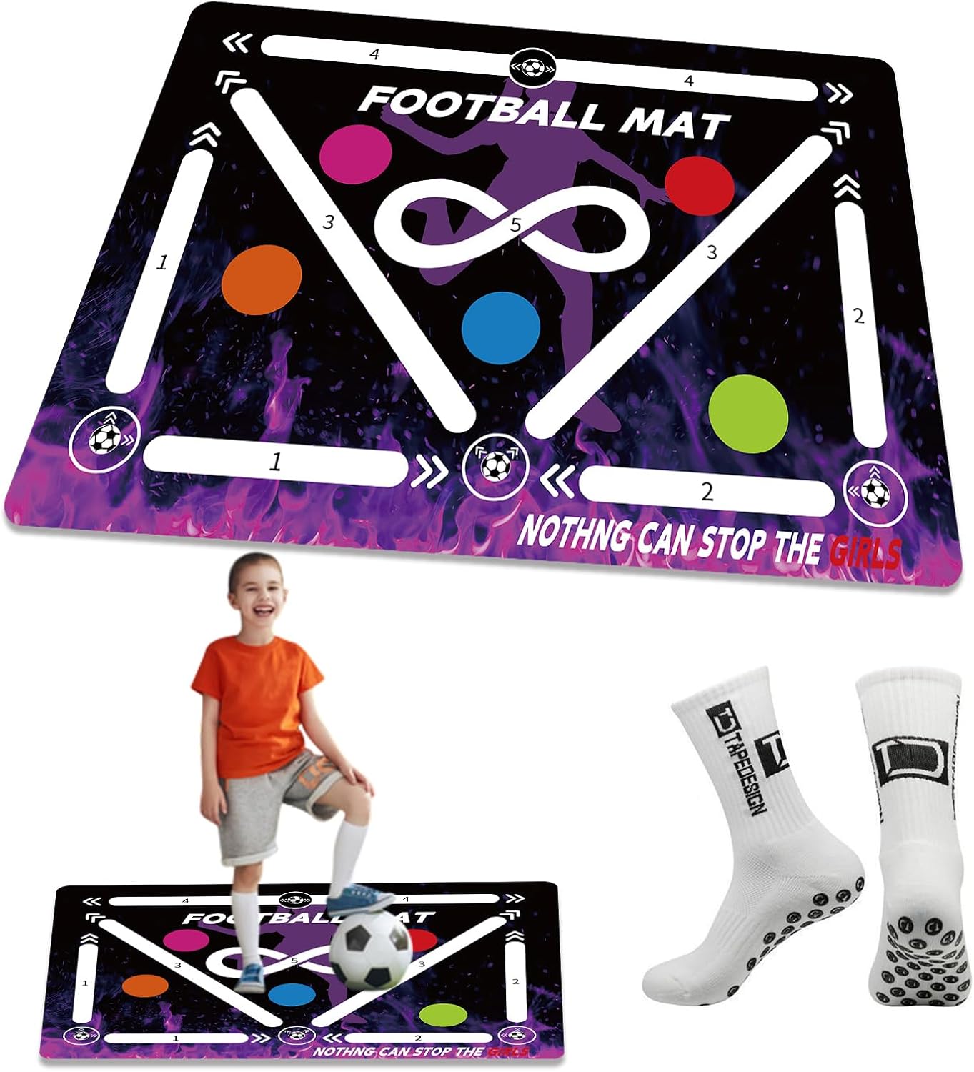 Soccer Training Mat, Agility Football Footwork Training Equipment Mat for All Ages to Improve Speed, Strength and Coordination, Video and Dynamic Manuals Included, Anti-Slip/Silent Soccer Mat