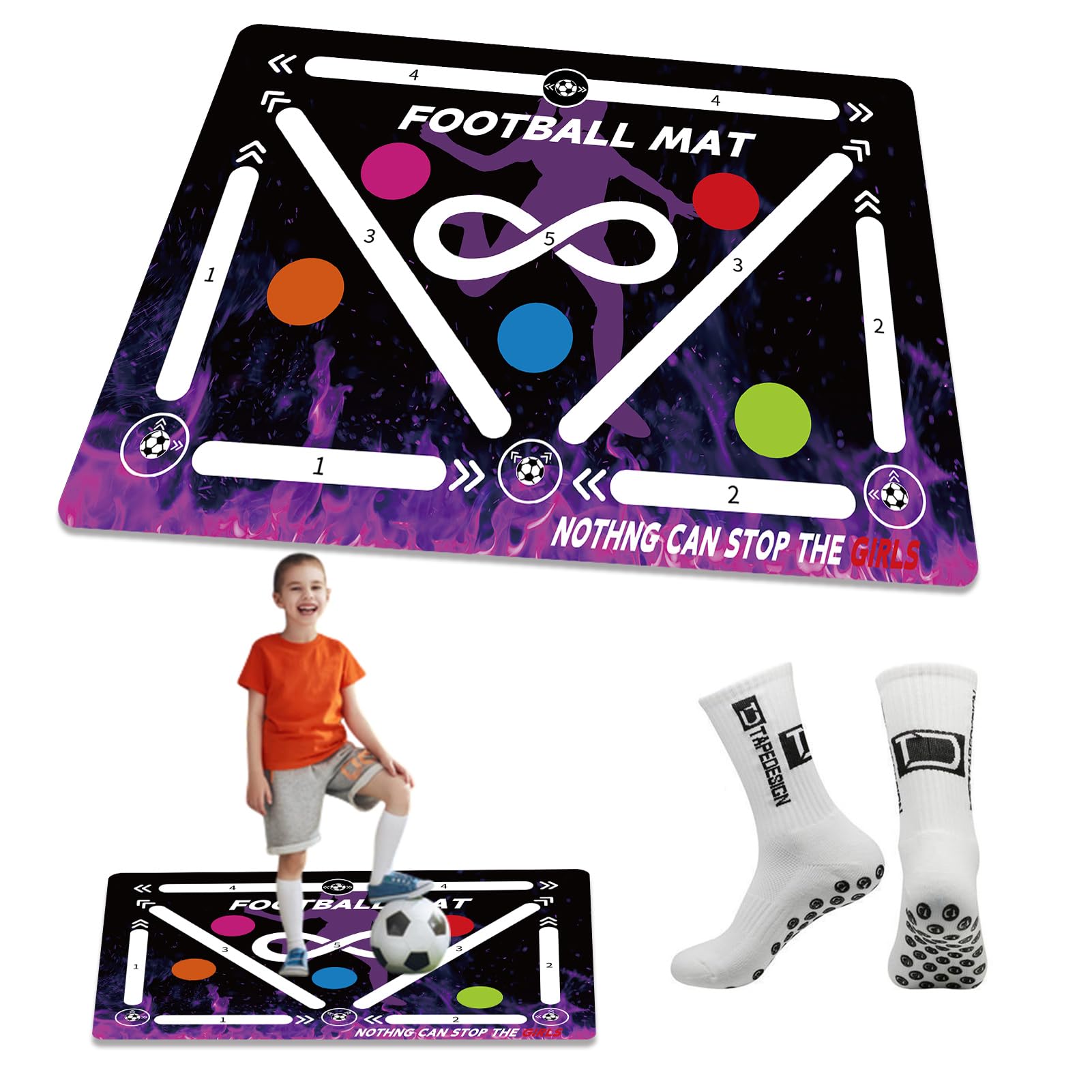 Soccer Training Mat, Agility Football Footwork Training Equipment Mat for All Ages to Improve Speed, Strength and Coordination, Video and Dynamic Manuals Included, Anti-Slip/Silent Soccer Mat