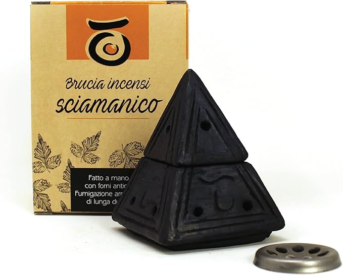 PALOSANTO Quemador de Incienso Piramidal Fabricado a Mano en Arcilla Natural - Ideales para Quemar Todo Tipo de Conos e Incienso en Grano, Polvo o Resina sobre carbón candente