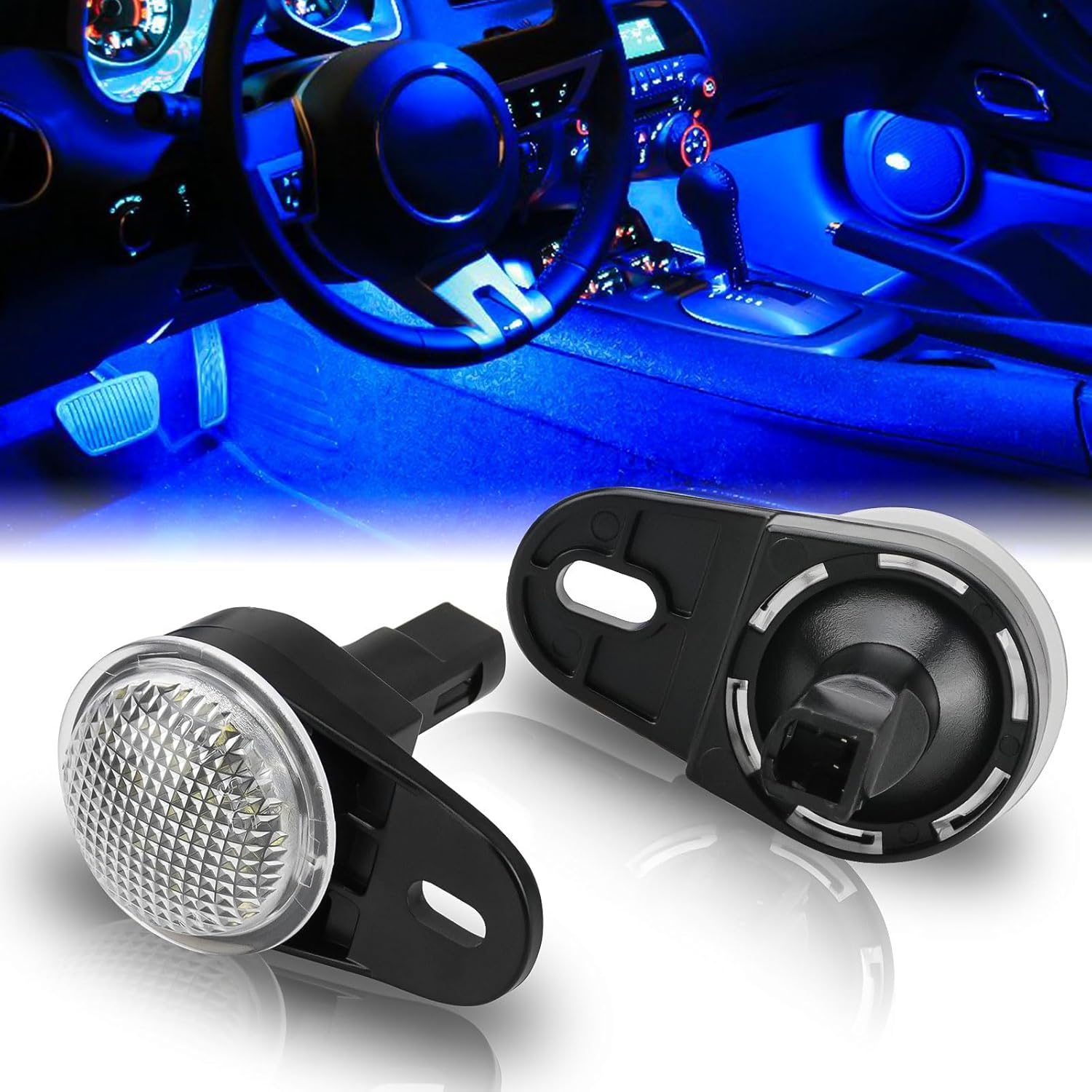 Bestview LED Interior Courtesy Light Footwell Lights for Dodge Durango Ram 1500 2500 3500 Classic Nitro Jeep Wrangler Commander Grand Cherokee,Under Dashboard Courtesy Floor Lamp Assembly, 2 Pcs（Blue）