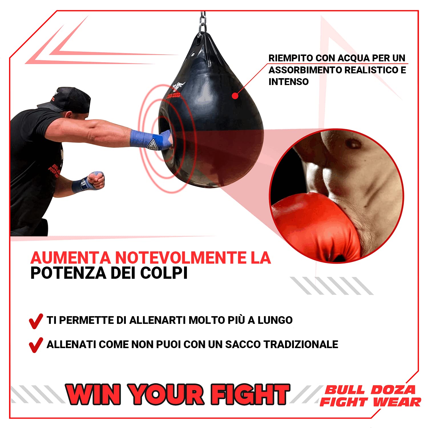 Bull Doza Fight Wear Sacco da boxe ad acqua - Resistente - Impermeabile - Tre dimensioni