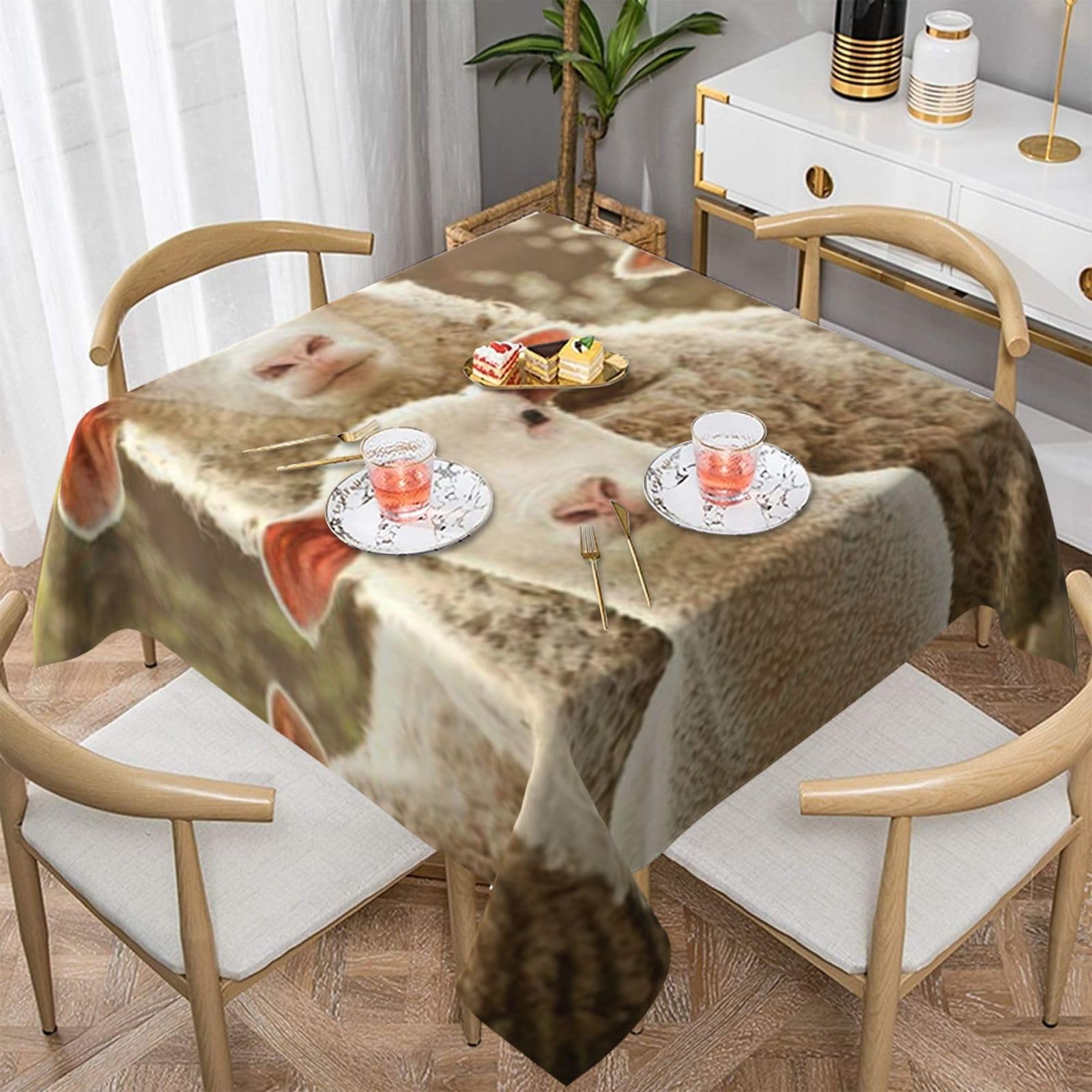 DCEHGEW Sheep and Lambs Prints Square Tablecloth 152x152 CM, Waterproof Fabric Table Cloth for Dining Table, Farmhouse Table Cover for Kitchen Dining Tabletop Decoration