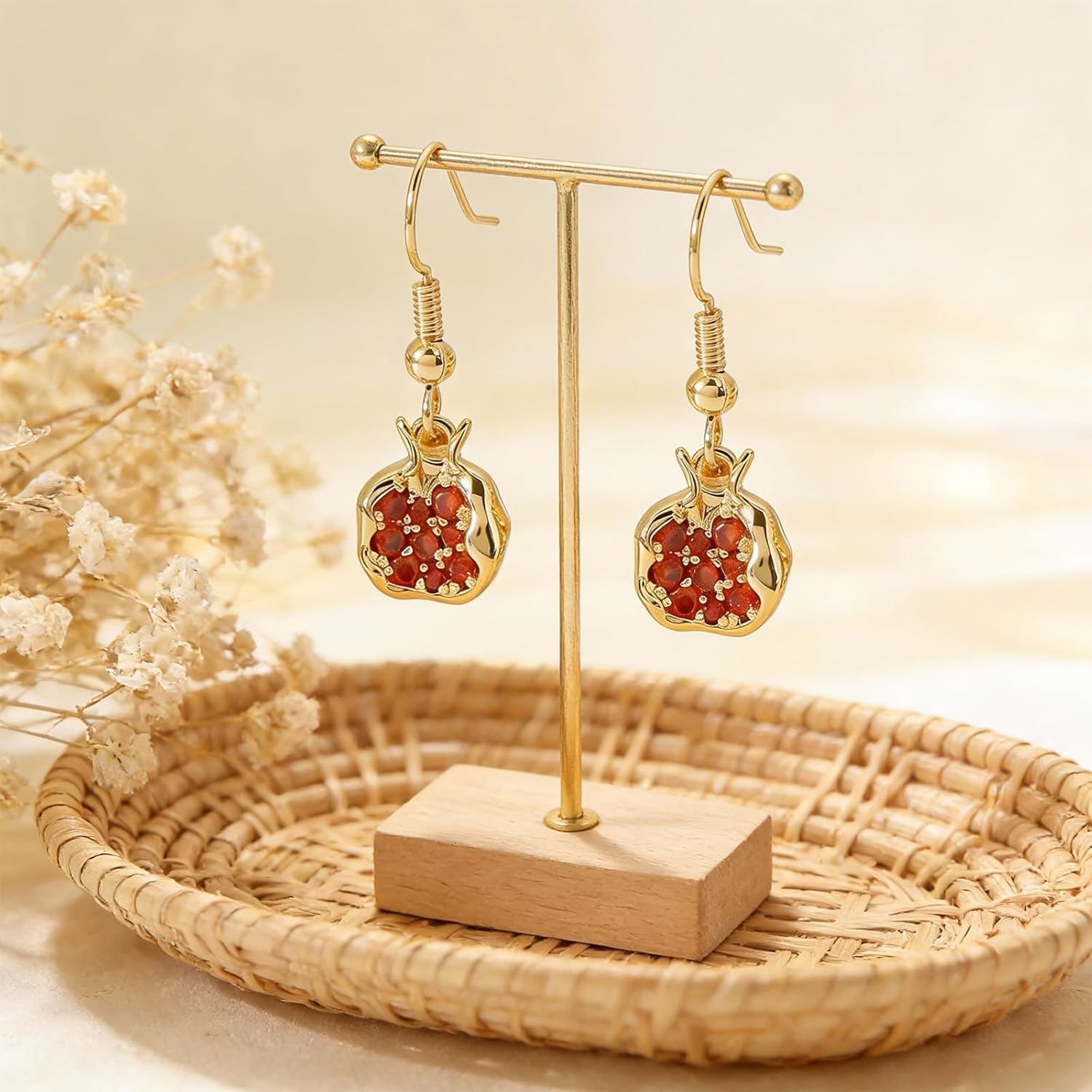 Gold Plated Pomegranate Hoop Earrings for Women,Elegant Cubic Zirconia Inlaid Copper Earrings,Irregular Steric Red Pomegranate Fruit Pendant Earring,Vintage-Inspired Statement Jewelry Gifts - Image 7