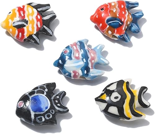 LiQunSweet 20 cuentas de animales de cerámica de porcelana de colores al azar hechos a mano con cuentas de peces tropicales para la fabricación de