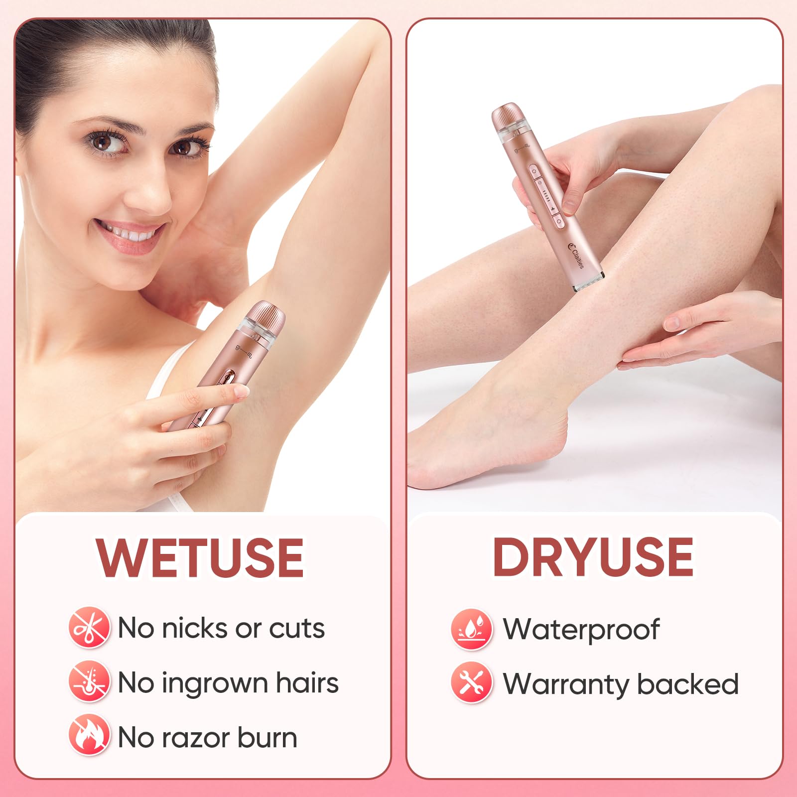 Rasoir électrique 2 en 1 pour femme à double tête IPX7 étanche pour utilisation humide et sèche - Tondeuse pour poils du corps et du visage - Pour bikini, aisselles, jambes, bras, corps et visage