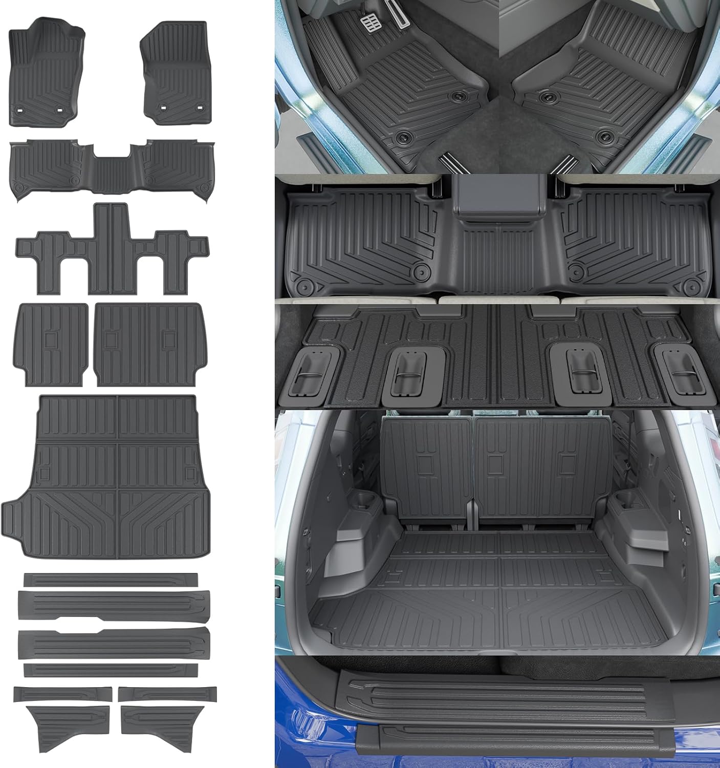 Rongtaod Floor Mats Compatible with 2025 2026 Toyota 4Runner Gas (No Hybrid EV&i-Force MAX) Cargo Mat Trunk Mat 2nd Under Seat Liner Door Sill Protector 4 Runner Accessories (Floor Mats Set 15pcs)