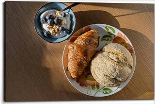 Morning Light Continental Breakfast Yogurt and Pastries Canvas Wall Art Decor Framed Photo Prints Picture Poster For Bathroom Bedroom Kitchen Living Room Office Artwork Paintings 20x30