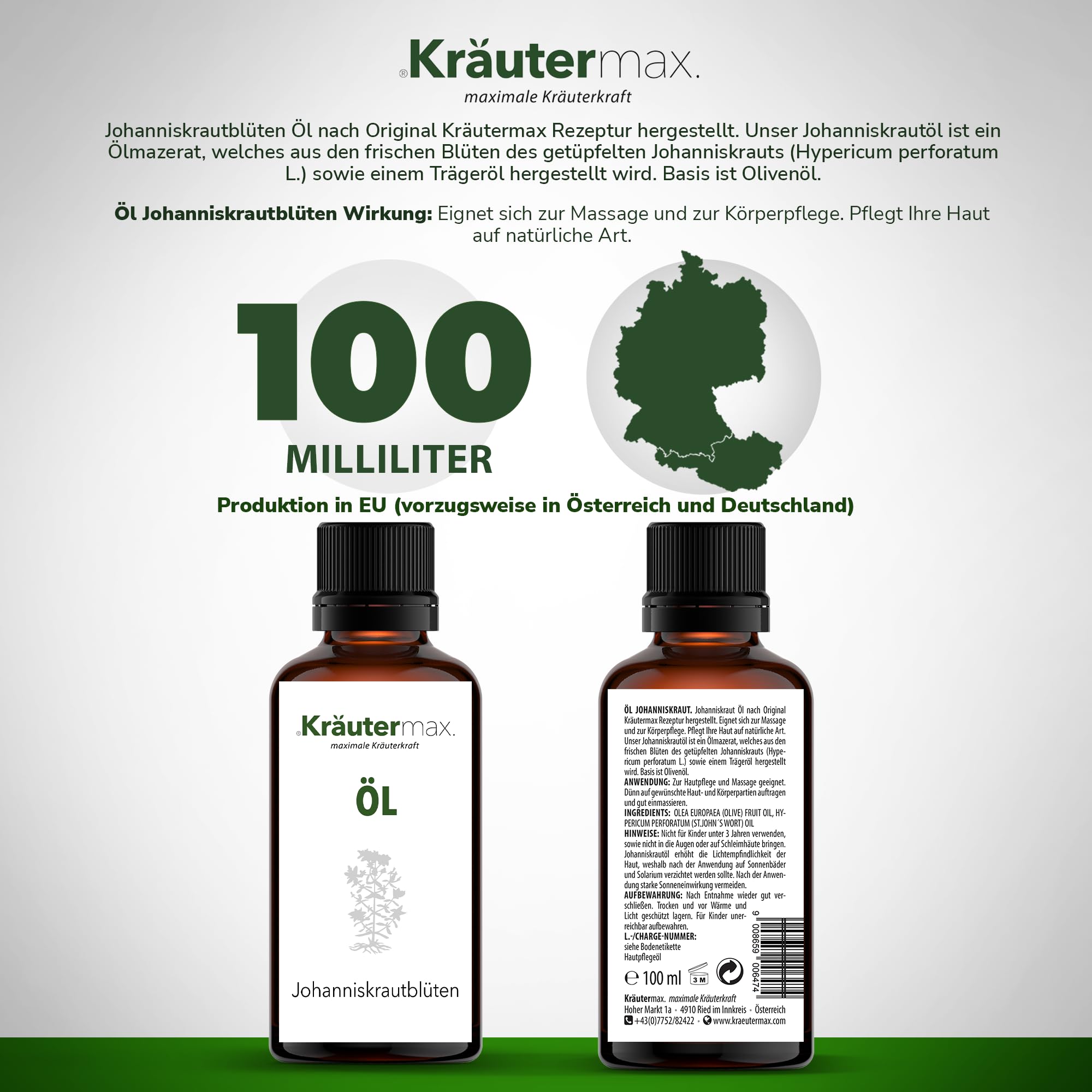 Kräutermax Echtes Johanniskraut Blüten Öl Kräuter Extrakt Flüssig Einreibung 1 x 100 ml