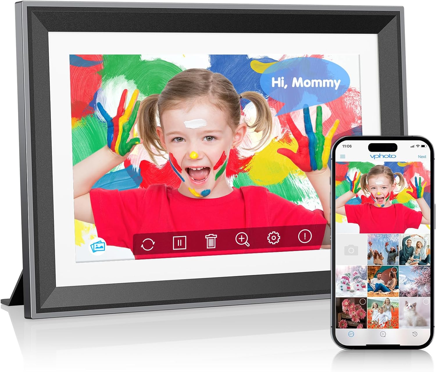 10 Inch WiFi Digital Photo Frame Touch Screen, Picture Frame with 16GB Memory Support External SD Card, Bulk Upload via APP or Email, User-Friendly, Timed Sleep, Background Music Mother's Day