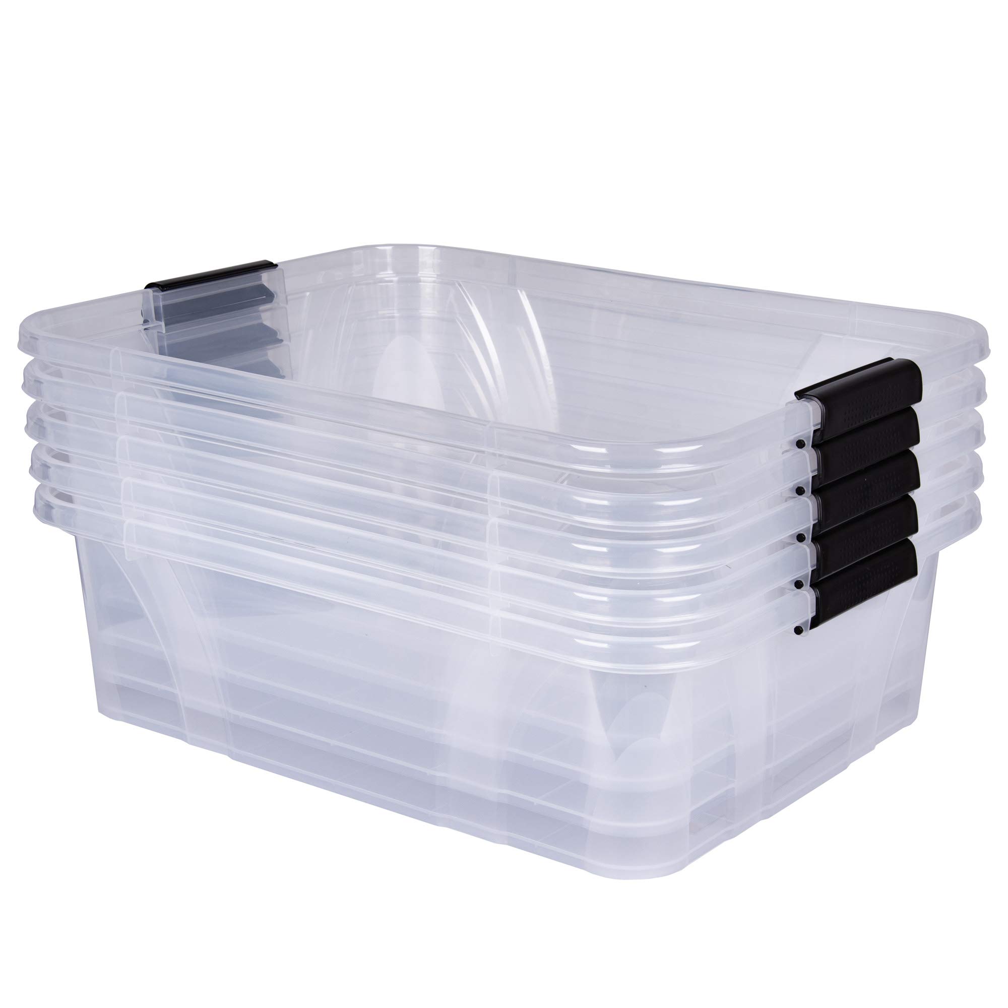 Aufbewahrungsbox + Deckel 5er Set, transparent versch. Gr. stapelbar | Lebensmittelbox Transportbox Vorratsbox Lagerbox Wäschebox Kunststoffbehälter Campingbox Wohnmobilbox (L51xB38,5xH14,8cm - 21l)