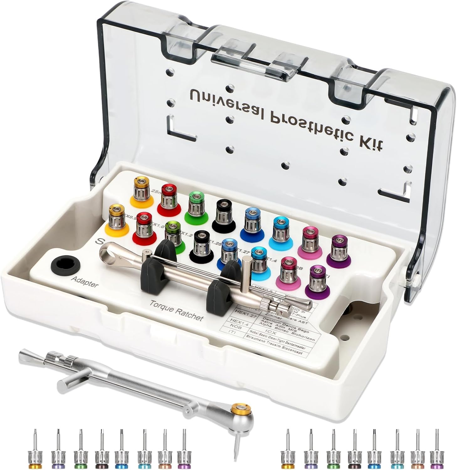 Generico Kit di chiavi di precisione universale a coppia con tagliviti a spine regolabili a coppia, 16 pezzi, 10-70 Newton cm, pezzi di riparazione fissi/smontabili/Implantazione
