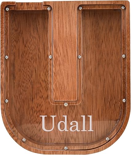 Vista 26 de Alcancía de madera personalizada con nombre grabado láser, 1.8 pulgadas de grosor, letras del alfabeto, banco de monedas, caja de dinero, iniciales