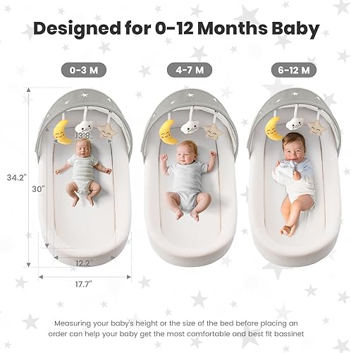 Miniatura 6 de Cuna portátil para bebé, moisés de viaje para recién nacidos y bebés, adecuado para transporte en interiores y exteriores, ligero, plegable,