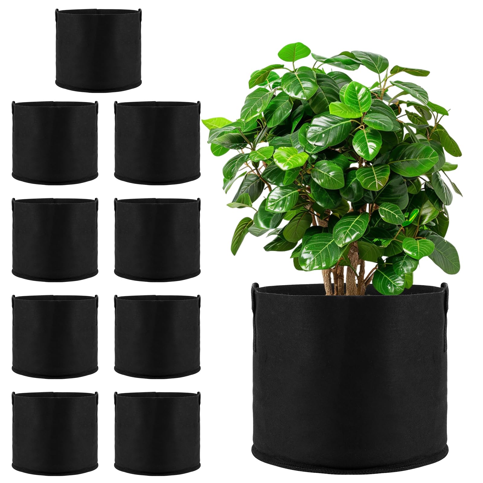 10 unidades de 20 L de tela no tejida, Macetas Grandes Jardineras de tela negra con asa, bolsas para plantas y plantas