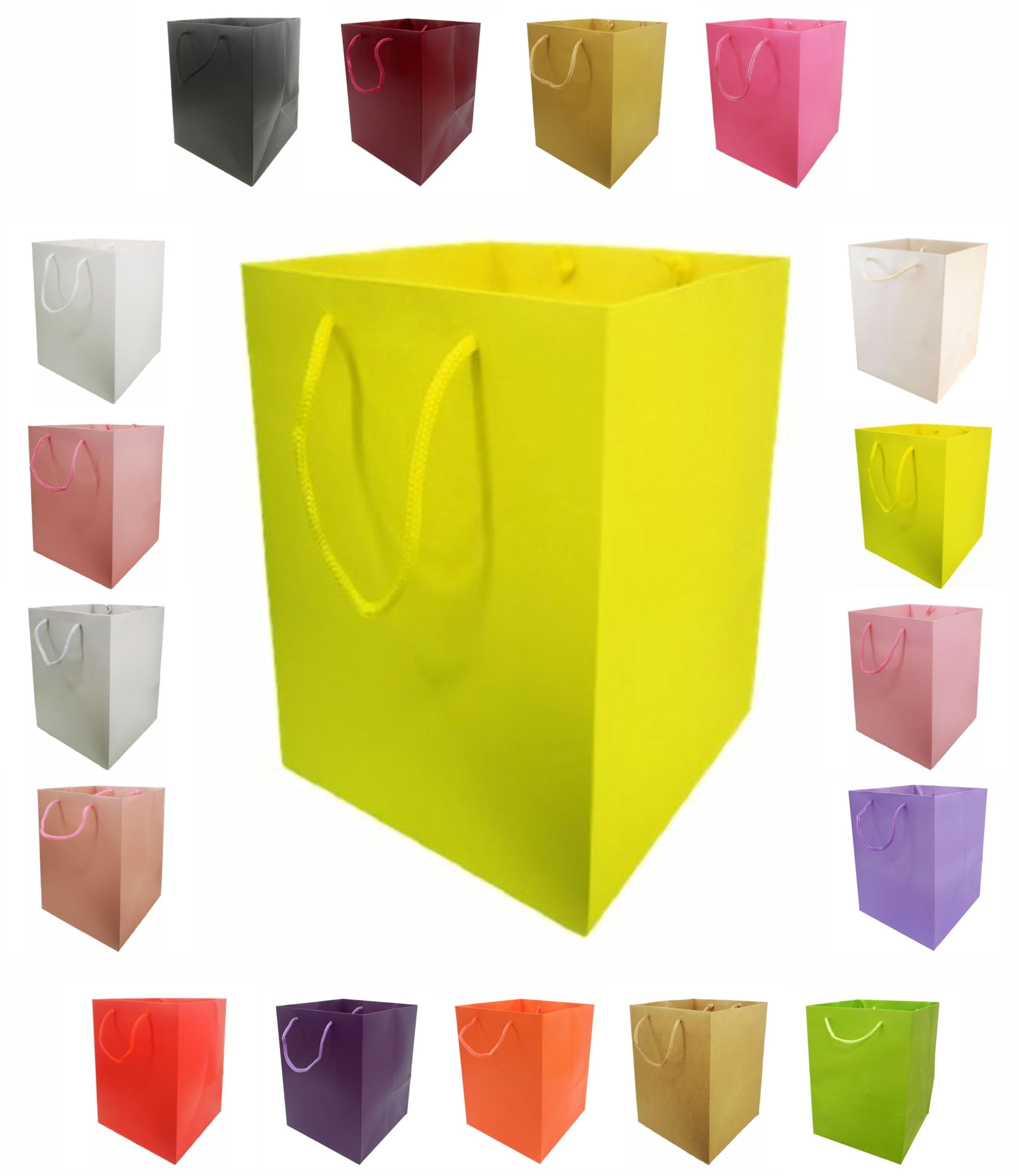 Glossy Vibrant Flower Gift Bag, Bouquet Vase | Valentines | Anniversary | Love | Transportation Display (5, Lemon Yellow)