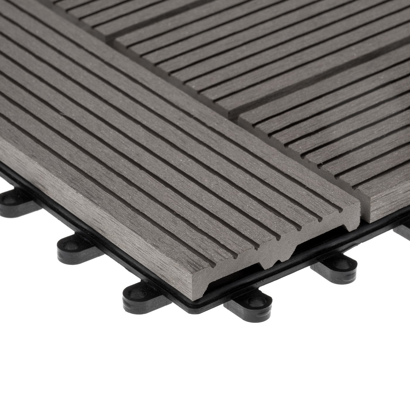 Ventanara® WPC Holz Kunststoff Fliesen Terrassenfliesen Klickfliesen Balkonfliesen 11 Stück = 1m² (30 x 30 cm, Grau Mosaik)