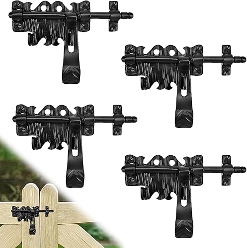 Paquete de 4 cerrojos de 6.75 pulgadas para puertas  Negro  Pestillos decorativos de metal  Pestillos de metal rústico para puertas, cobertizos,