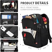 Vista 2 de Black Backpack for Men Women, School Backpack for Boys Girls Teens, Backpacks for School, College Back Pack, Book Bag, Water Resistant Bookbag