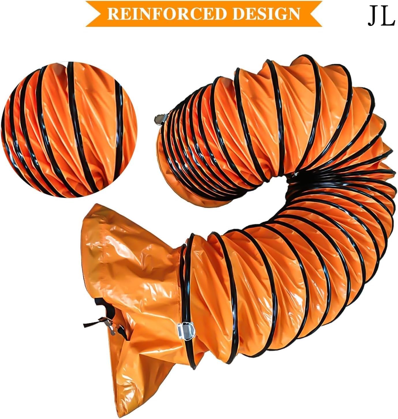 PVC Flexible Duct Hose with Adjustable Rope S Hook & Steel Support for Utility Blower Exhaust Fan (12"x16ft)