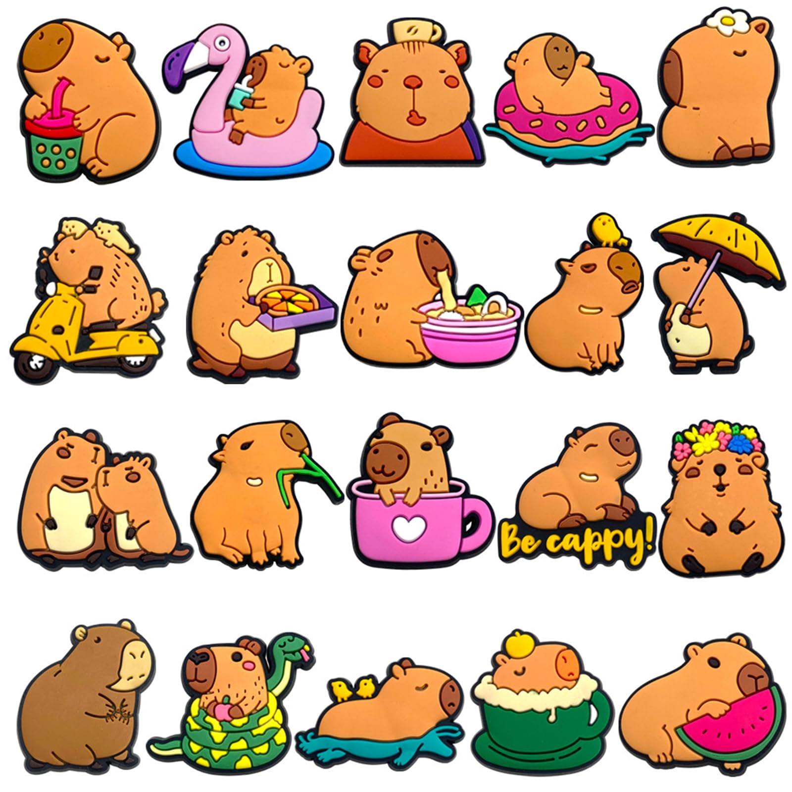 20PCS Capybara Shoe Charms for Clog,Cute Animals Shoe Decoration Charms for Women Men Adults,Trendy PVC Summer Beach Sandal Shoes Accessories Party Favors Birthday Gifts - 1