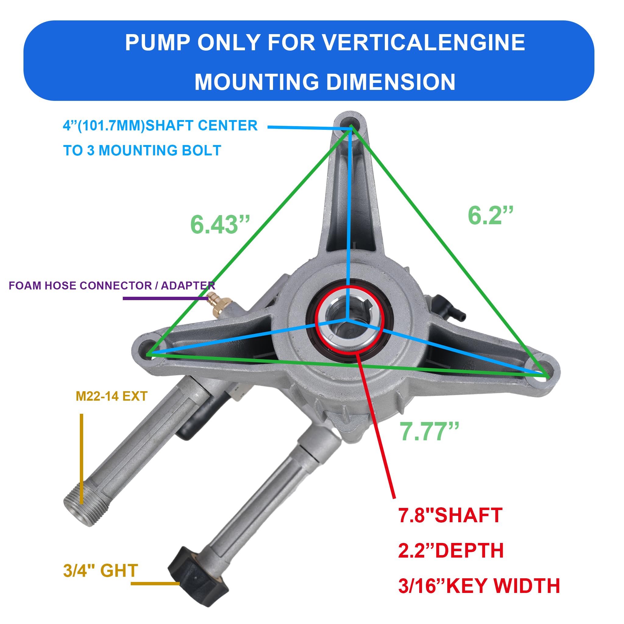Hourleey Bomba de lavado a presión vertical de eje de 7/8 pulgadas, 3000 PSI 2.5 GPM, bomba de lavado eléctrica de repuesto, compatible con Brute, Craftsman, Homelite
