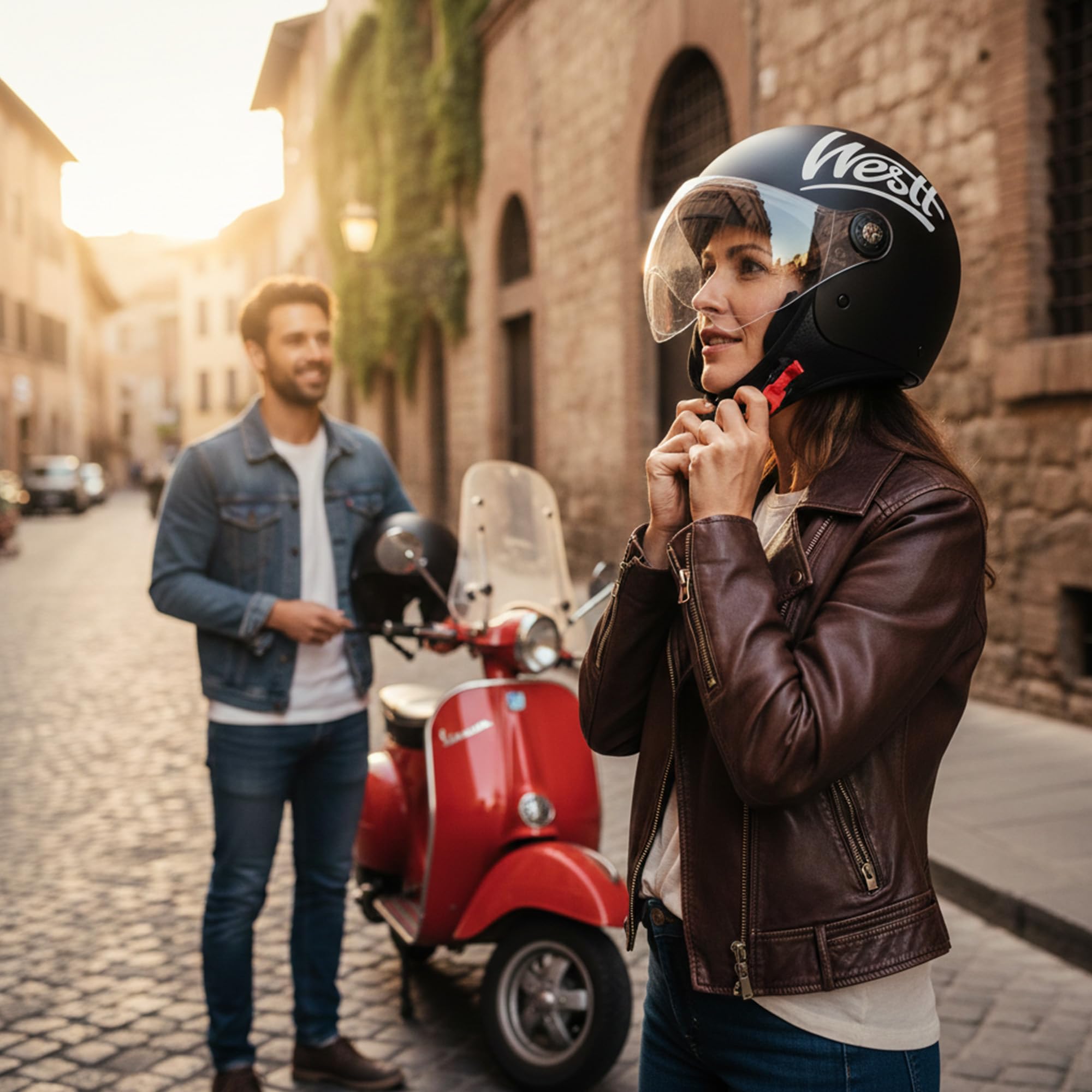 Westt Jethelm mit Visier ECE 22.06 – Leichter Motorradhelm für Damen und Herren – Roller Helm Mopedhelm in 4 Größen (S, M, L, XL)