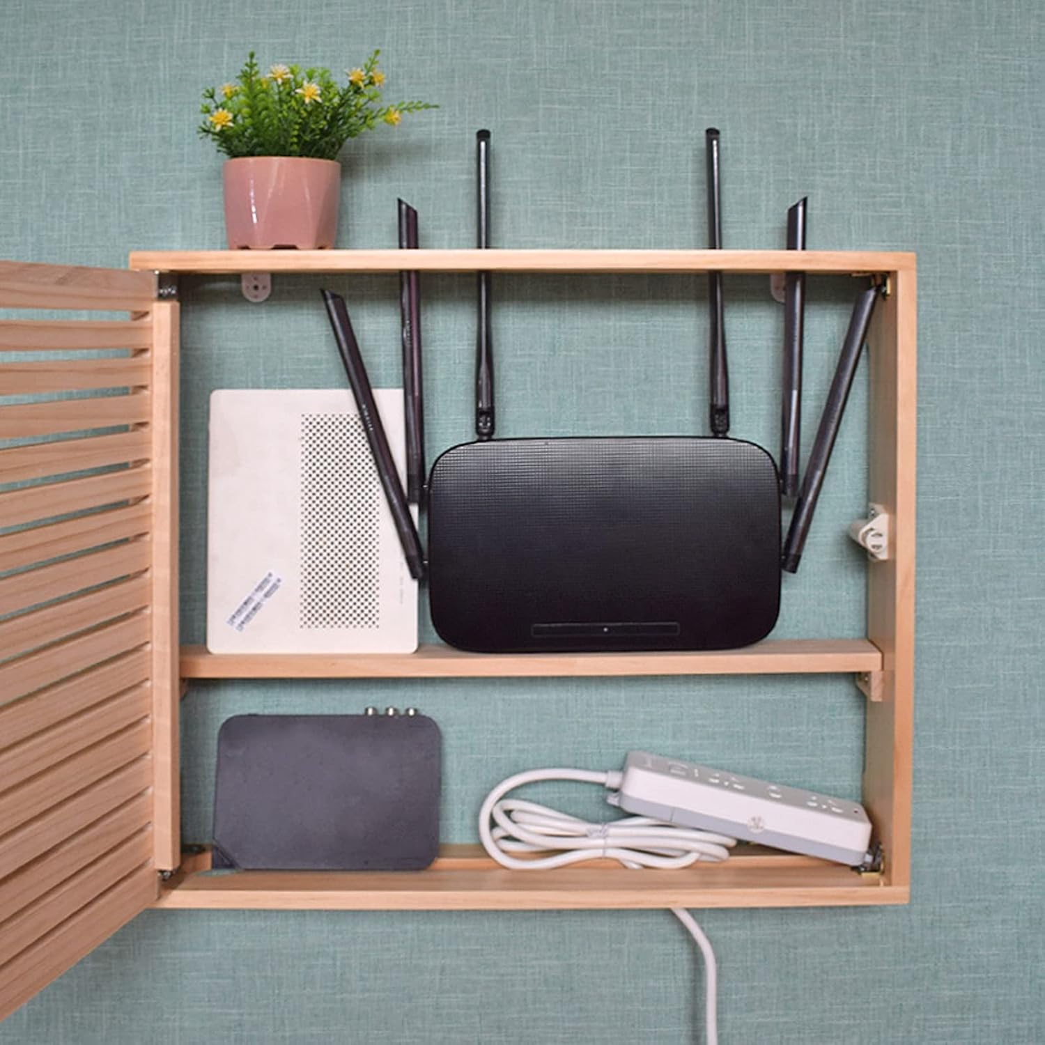 Cable Management Box Router Storage Box Simple Cable Management Box Multifunctional Wooden Wall Mounted Storage Box for Power Strip/Chargers/Adapters/Router Cord Organizer Box (X)