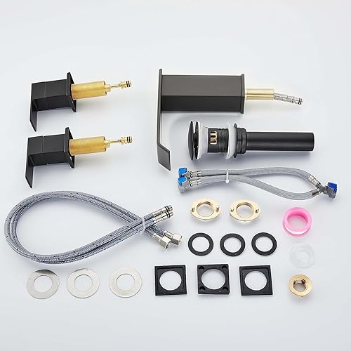 Miniatura 6 de LOOPAN Grifos de lavabo de baño para fregadero de 3 agujeros, 2 manijas generalizadas, acero inoxidable con drenaje desplegable y mangueras, grifo