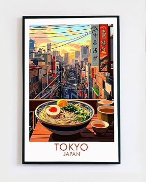 CoryGiftDesign Tokyo Japan Ramen Food Poster - Tokyo Travel Food Poster - Japanese Poster - Tokyo Poster - Japanese Trinational Food Poster - Ramen Poster - Travel Wall Art 11X17 No Frame