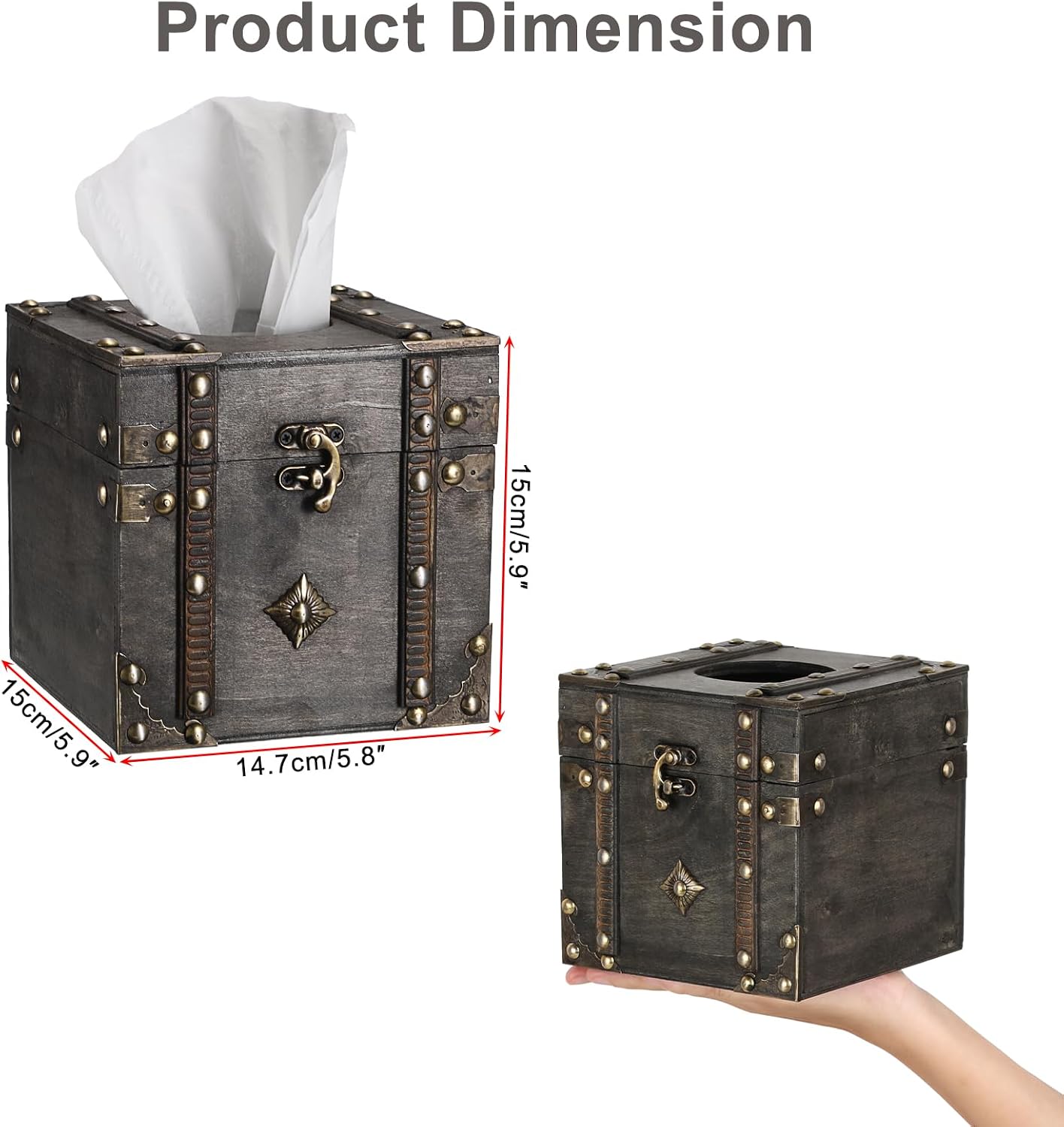 Sumnacon Tissue Box Retro Wood Square Tissue Box Cover Vintage Cube Tissue Box Holder,Decorative Tissue Holder for Bedroom Bathroom Toilet Table Desk Car Store Office Home,Grey