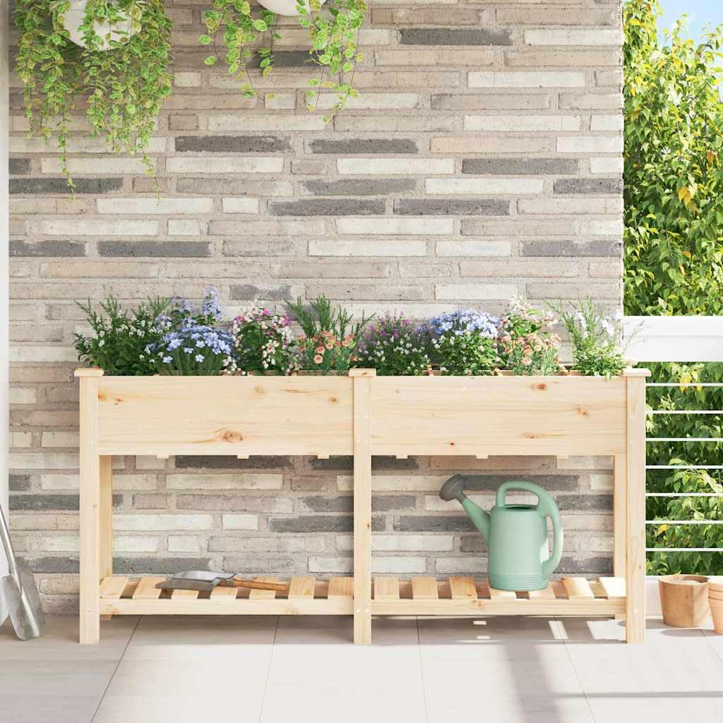Macetero de jardín con estante, color beige, 161,5 x 45 x 76,5 cm, de madera maciza de abeto para exteriores, resistente y elevada para flores y hierbas