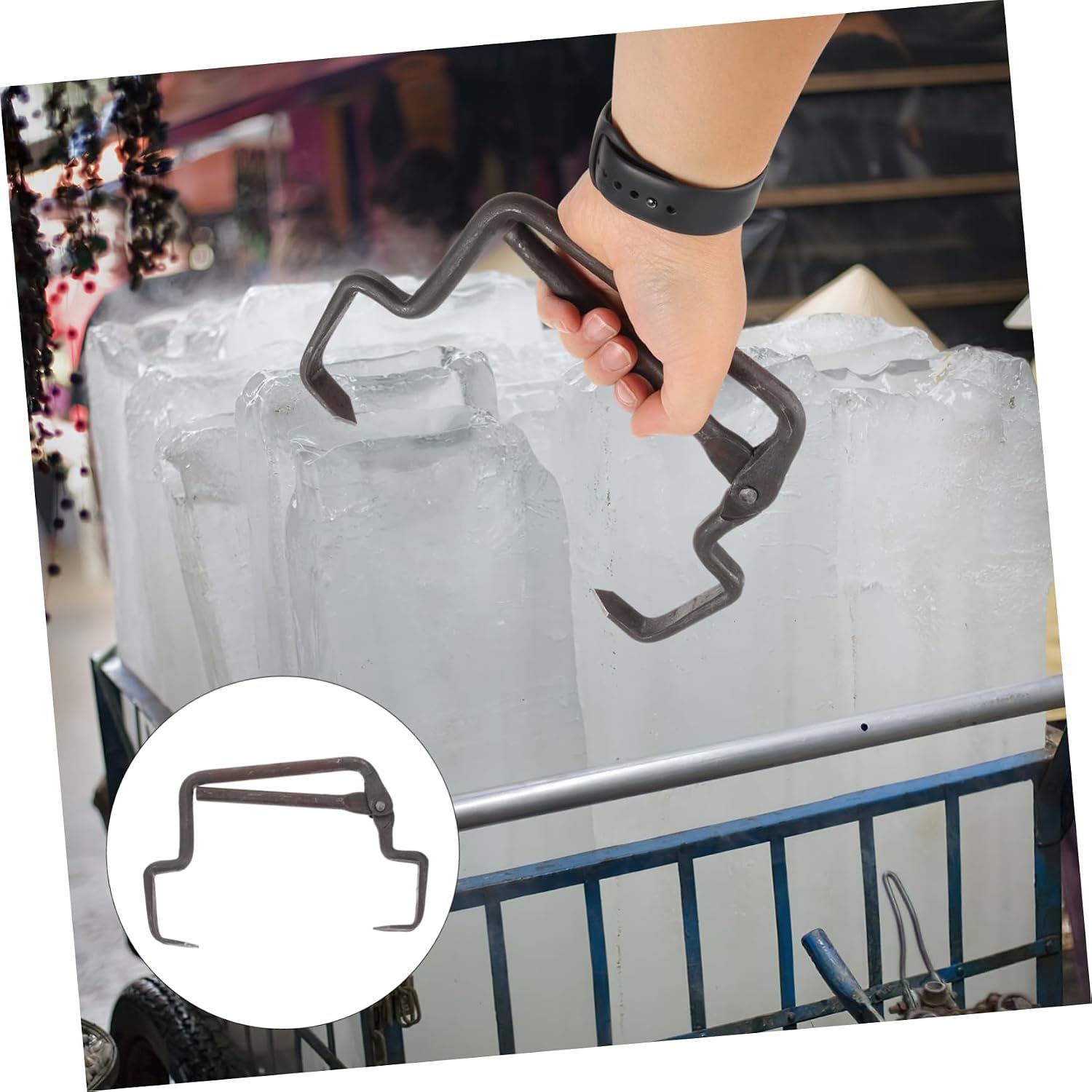 Happyyami Industrial Ice Tow Bar Tool Ice Lifter Ergonomic Handle for Reusable Clip for Factories and Outdoor Sculptures