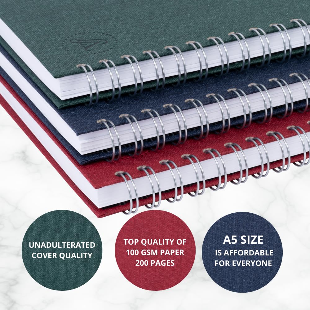 Victoria's Journals, Notebook A5, Hardcover A5 Lined Notebook with 8mm Line Spacing, 100 gsm, 200 Pages, Pack of 3 - Image 2