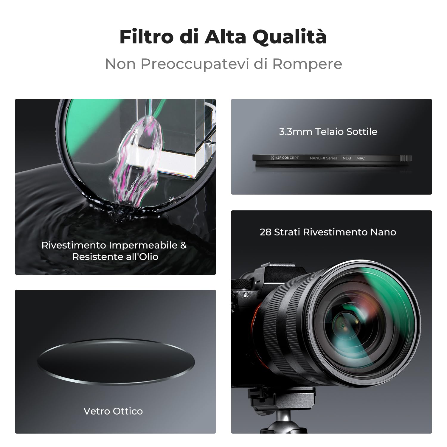 K&F CONCEPT Nano-Xcel Filtro ND64,67mm ND64(6 Stops) Filtro a Densità Neutra In Vetro Ottico HD con Rivestimento Nano a 28 Strati