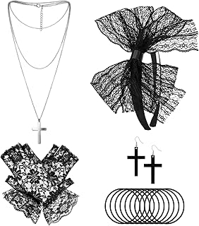 80s Fancy Dress for Women, 80s Accessories for Women– Lace Headband, Earrings, Lace Gloves, Party Necklace & Bracelet
