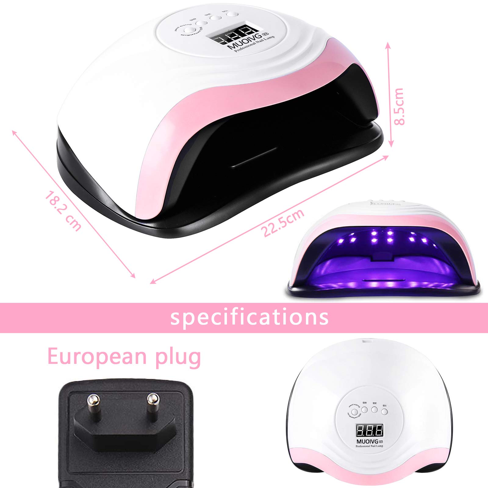Lampada Unghie LED UV Professionale,168W Fornetto Unghie Può Curare Rapidamente,Sensore Di Avvio Automatico,Timers da 10s/30s/60s/90s, LCD Display Lampada per unghie per Gel Nail Polish Light