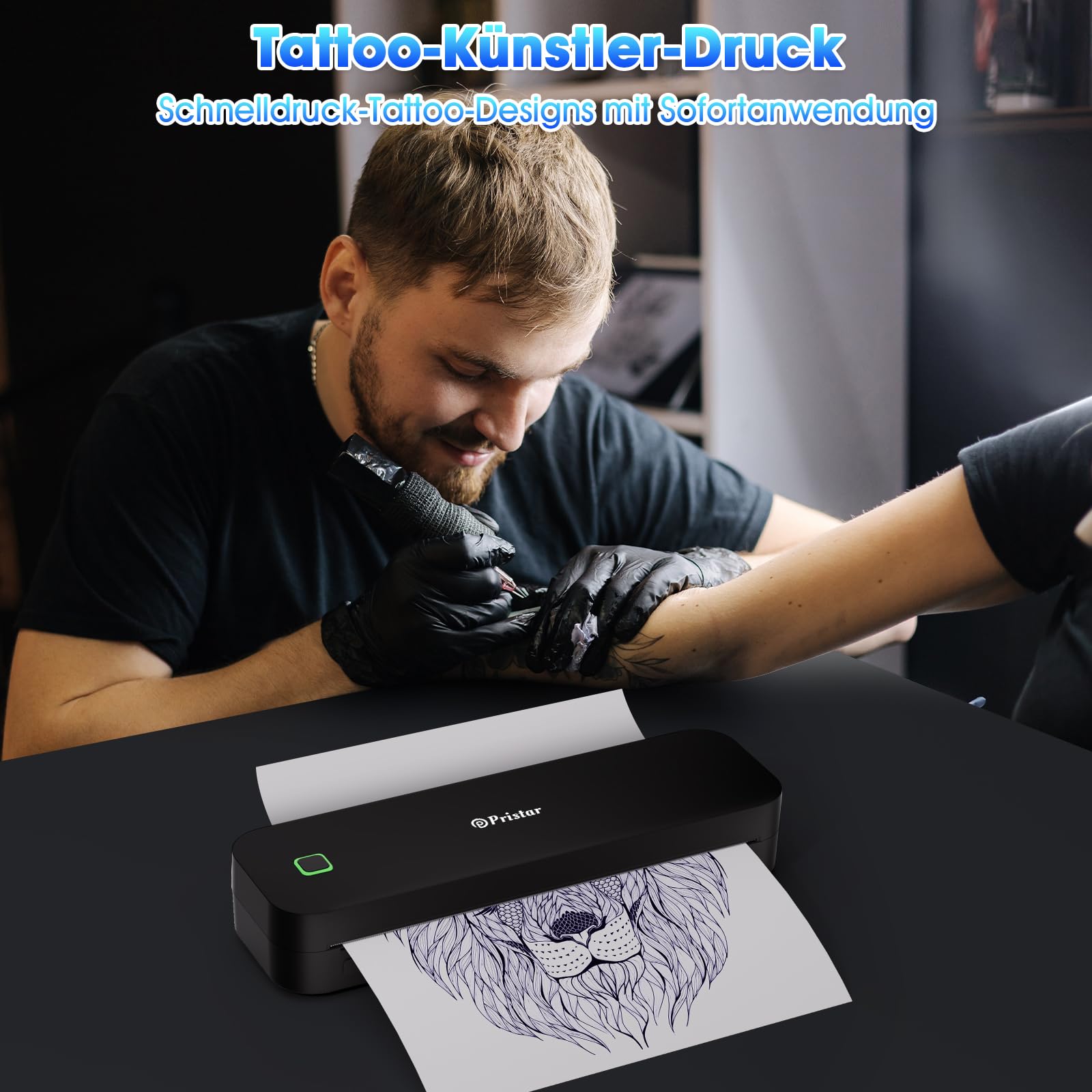 Pristar D210 Thermodrucker A4, Tragbarer Drucker Kompatibel mit iOS/Android und Laptops, Mobiler Drucker A4 für Unterwegs, Büro, Auto, Schule, Zuhause, Bluetooth Thermodrucker Tattoo, Schwarz