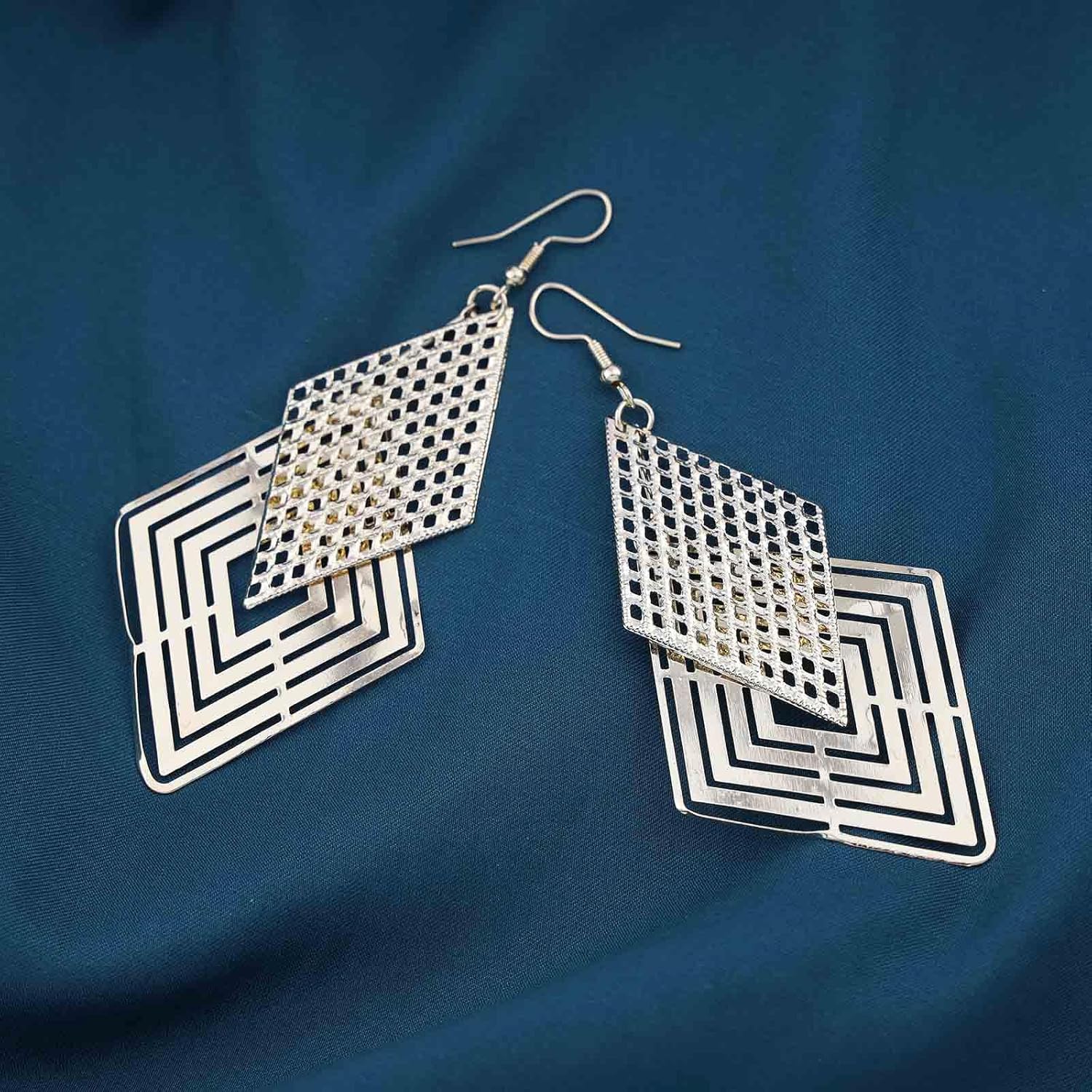 Bohemian Hollow Square Dangle Hook Earrings Big Square Drop Earrings Gold Geometric Rhombus Earrings Statement Square Earrings Jewelry for Women Gifts - Image 4