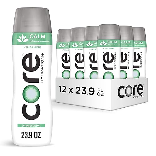 CORE Hydration+ Calm, Cucumber Essence Nutrient Enhanced Water with L-Theanine, 23.9 Fl Oz Bottle (Pack of 12) - Calm - Cucumber Essence