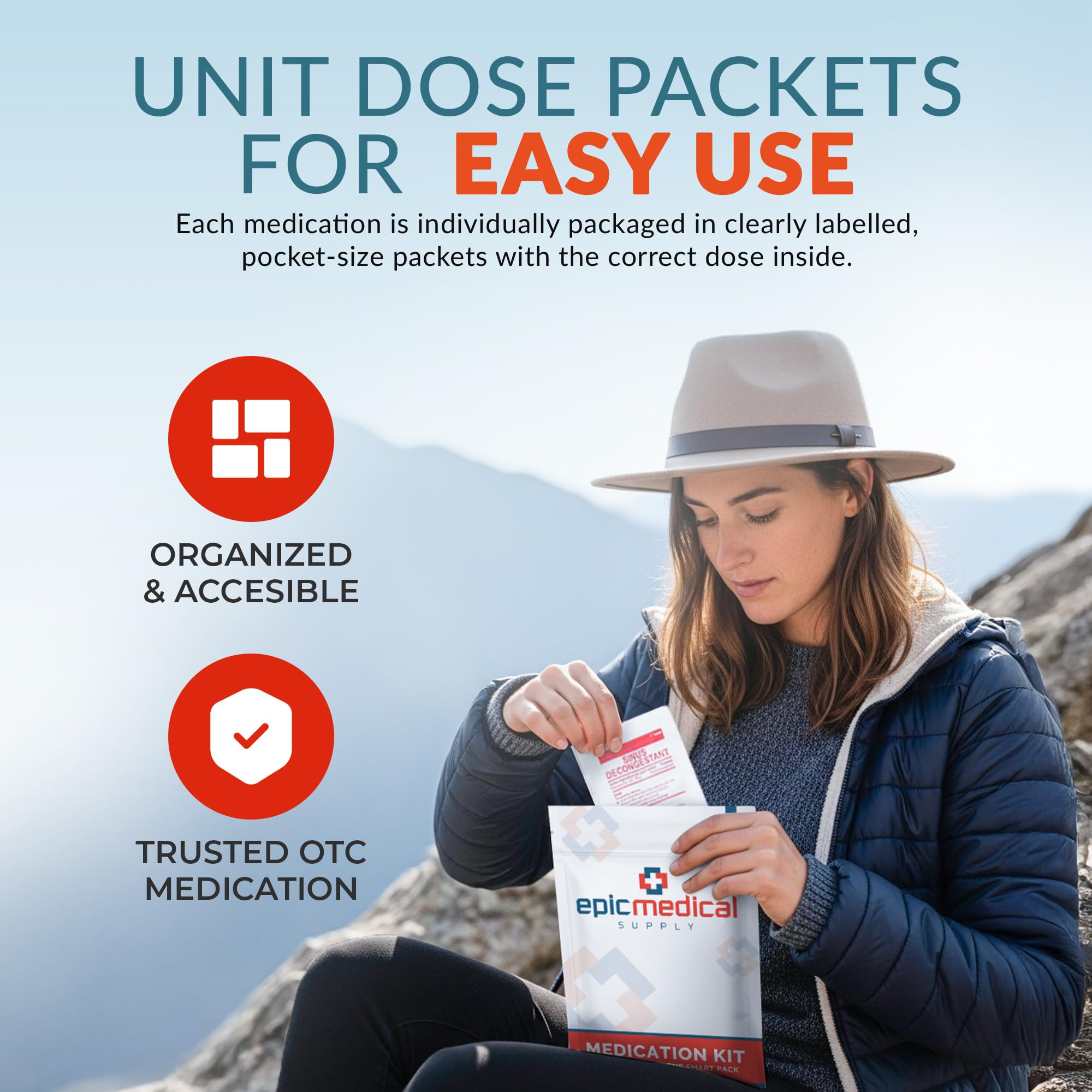 Epic Medical Supply First Aid Kit Medication Refill – 28-Count Unit Dose Packets – Emergency Medicine Kit Pills for 1st Aid Kit Refills, Travel, Office, Dorm, Camping – Assembled in USA — Amazon image 3