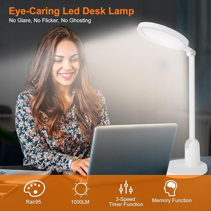 Generic LED Desk Lamp for Home Office,Eye-Caring Dimmable Table Lamp,Portable lamp with 3-Speed Timing and Touch Control,Desktop Light for Reading,Dorm Study,Work,Bedroom,Sewing,Nail photo 3