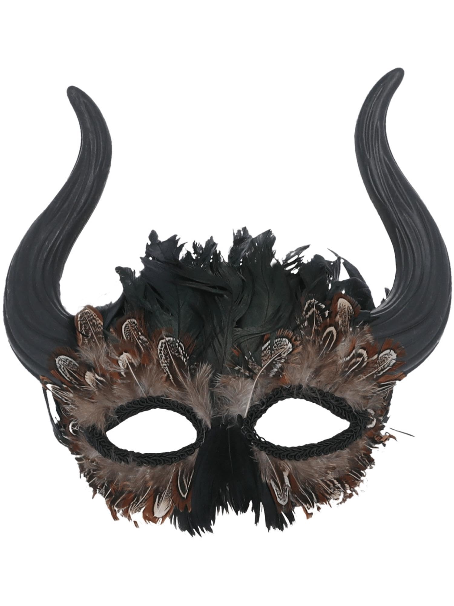 Smiffys Feathered Venetian Horned Mask on Elastic, Eyemasks Fancy Dress, Devil Dress Up Eye masks