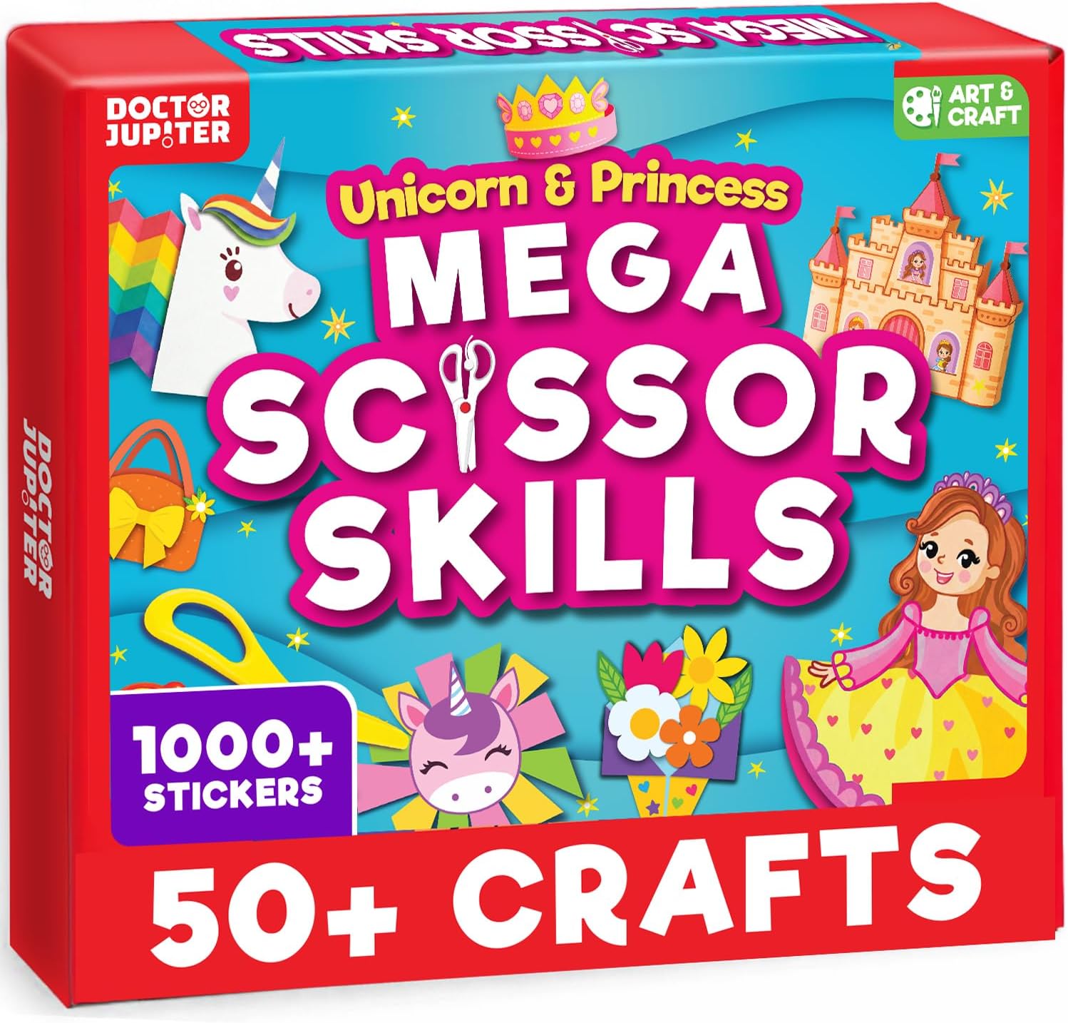 Doctor Jupiter Mega Scissor Skills - 50+ Crafts for Kids Ages 3-5 | Unicorn & Princess Toddler Crafts, Preschool Learning Activities - Safety Scissors Included | Fine Motor Skills Toys for 3,4,5 Olds