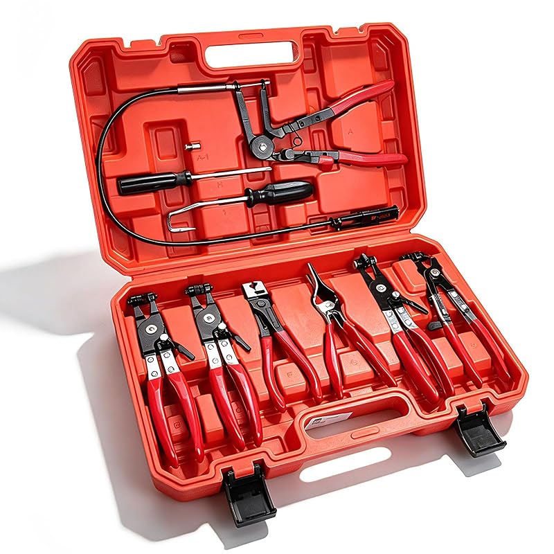 Kit de Alicates para Abraçadeiras de Mangueiras BARTOO com 9 Peças HR078-RED