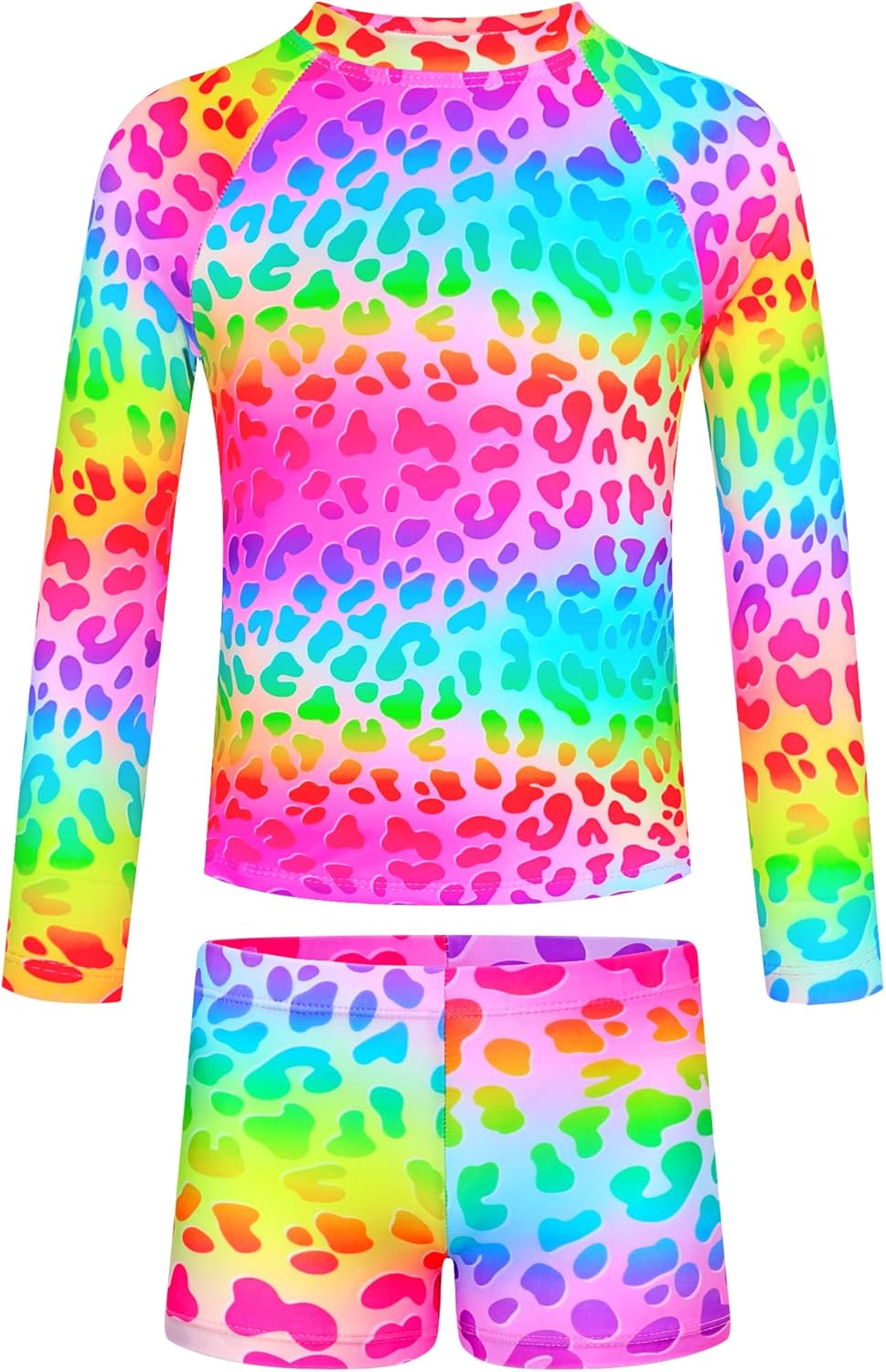 TENVDA Girls Rash Guard Swimsuit Long Sleeve Bathing Suits with Shorts for 3-12 Years Old Kids