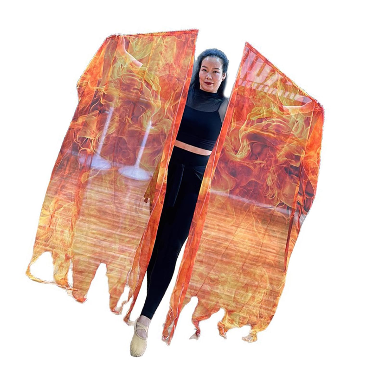 CAZSTYK 2Pcs Praise Dance Worship Flags Praise Flags with Scalable Rod Flame Pattern Worship Wing for Adults Flame Pattern Double Dance Accessories