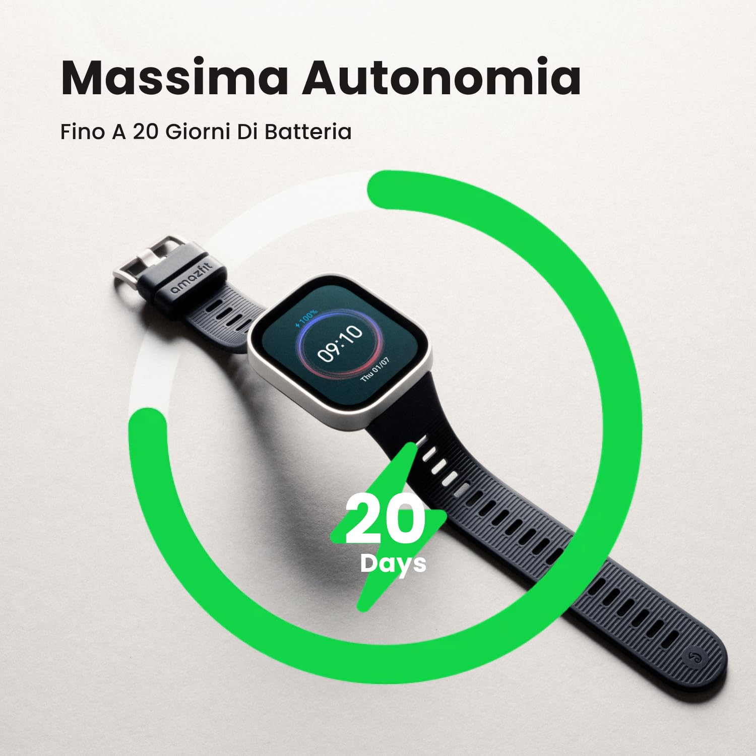 Amazfit Bip Max 50mm Smartwatch, Display AMOLED da 2.07", Autonomia fino a 20GG, GPS, 4GB, Mappe Offline, Fitness Tracker, Hybrid Training, 150+ Modalità Sportive, HYROX, 5 ATM per Android e iPhone
