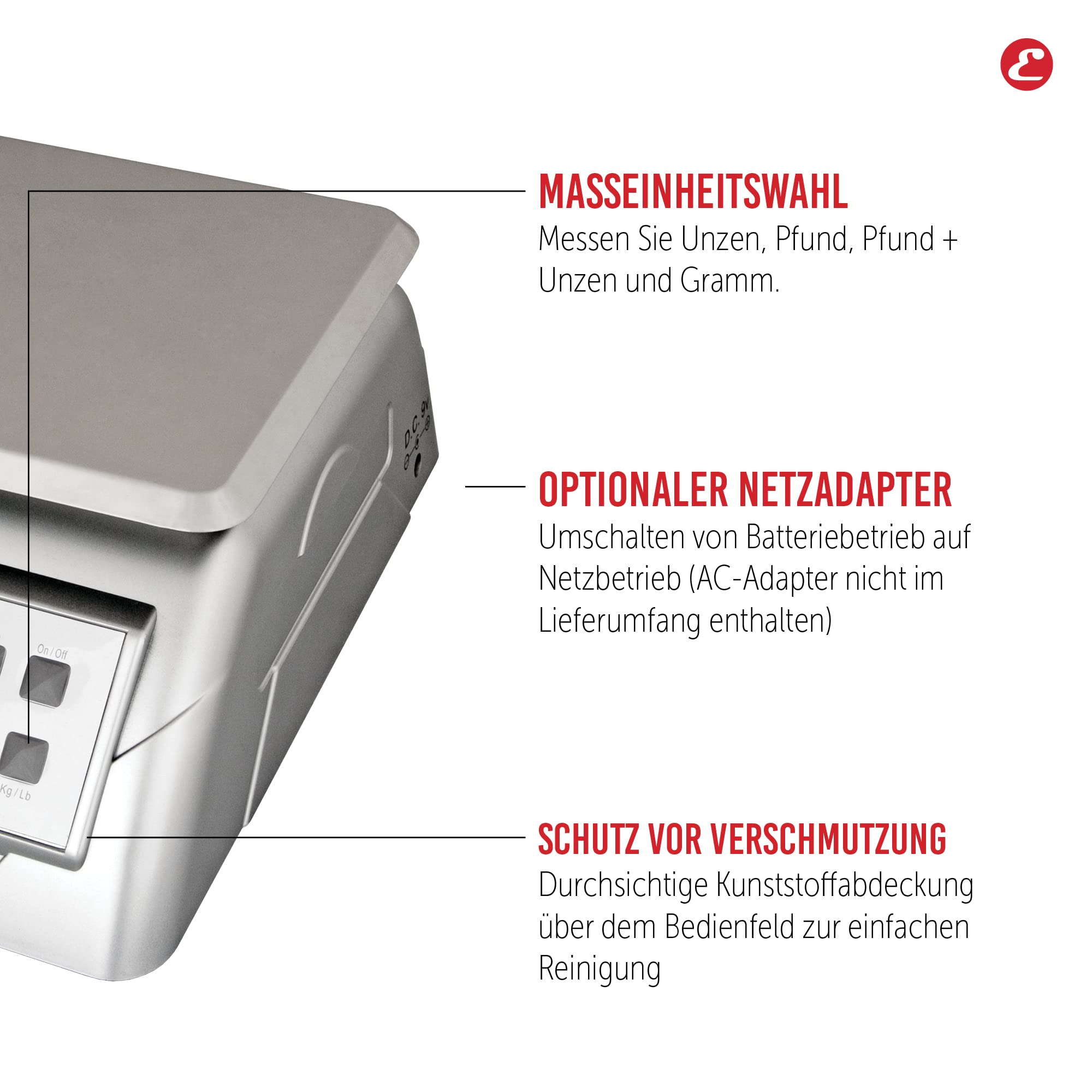 Escali 136DK Alimento Küchenwaage Digital - Küchenwaage - Waage Küche Büro - Backen Labor - Hobbys - Kräuterwaage Haushaltswaage - 6,4 kg - Silber - 18 x 24 x 9 cm